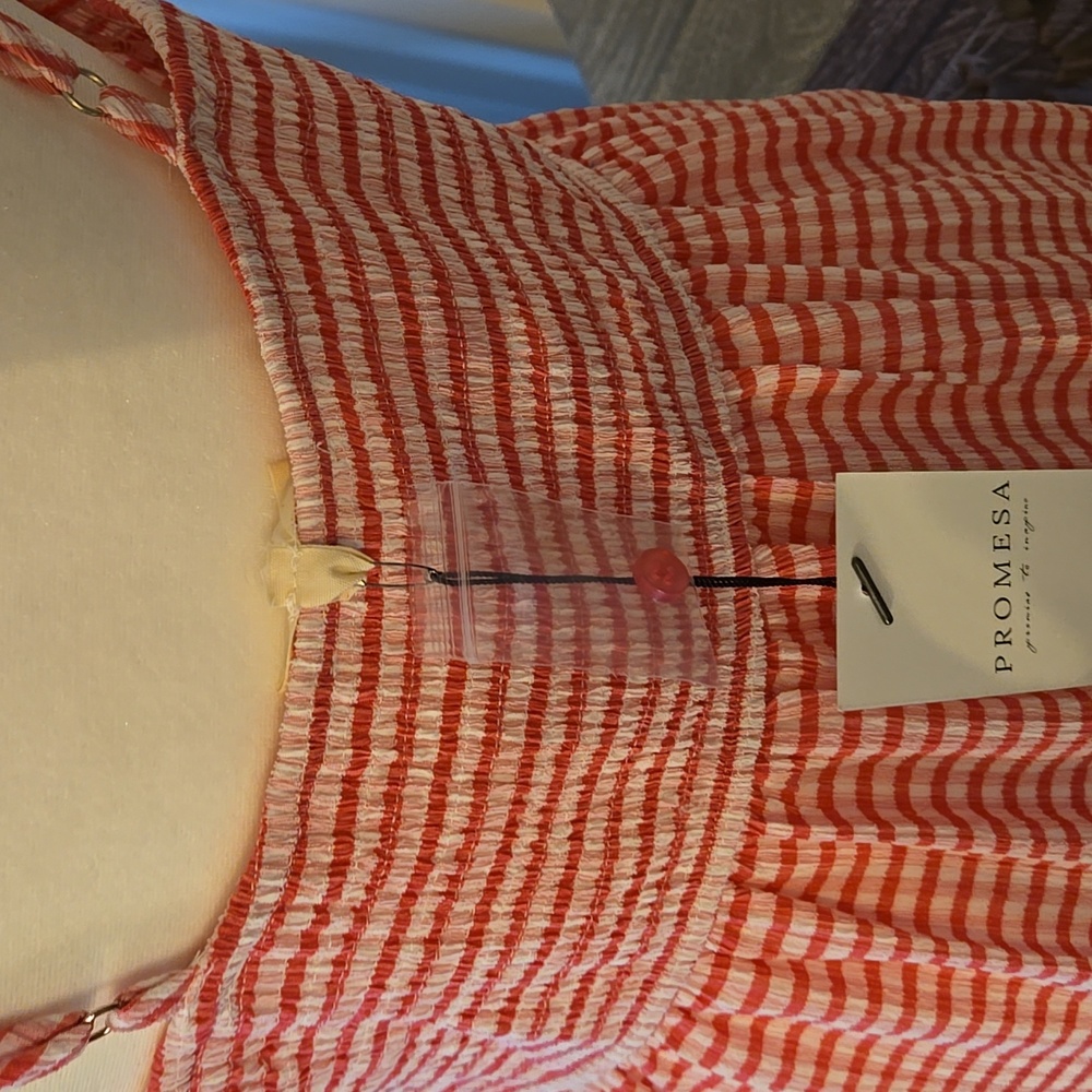 Promesa Red/Pink and White Gingham  Maxi Searsucker Dress New - Picture 6 of 17